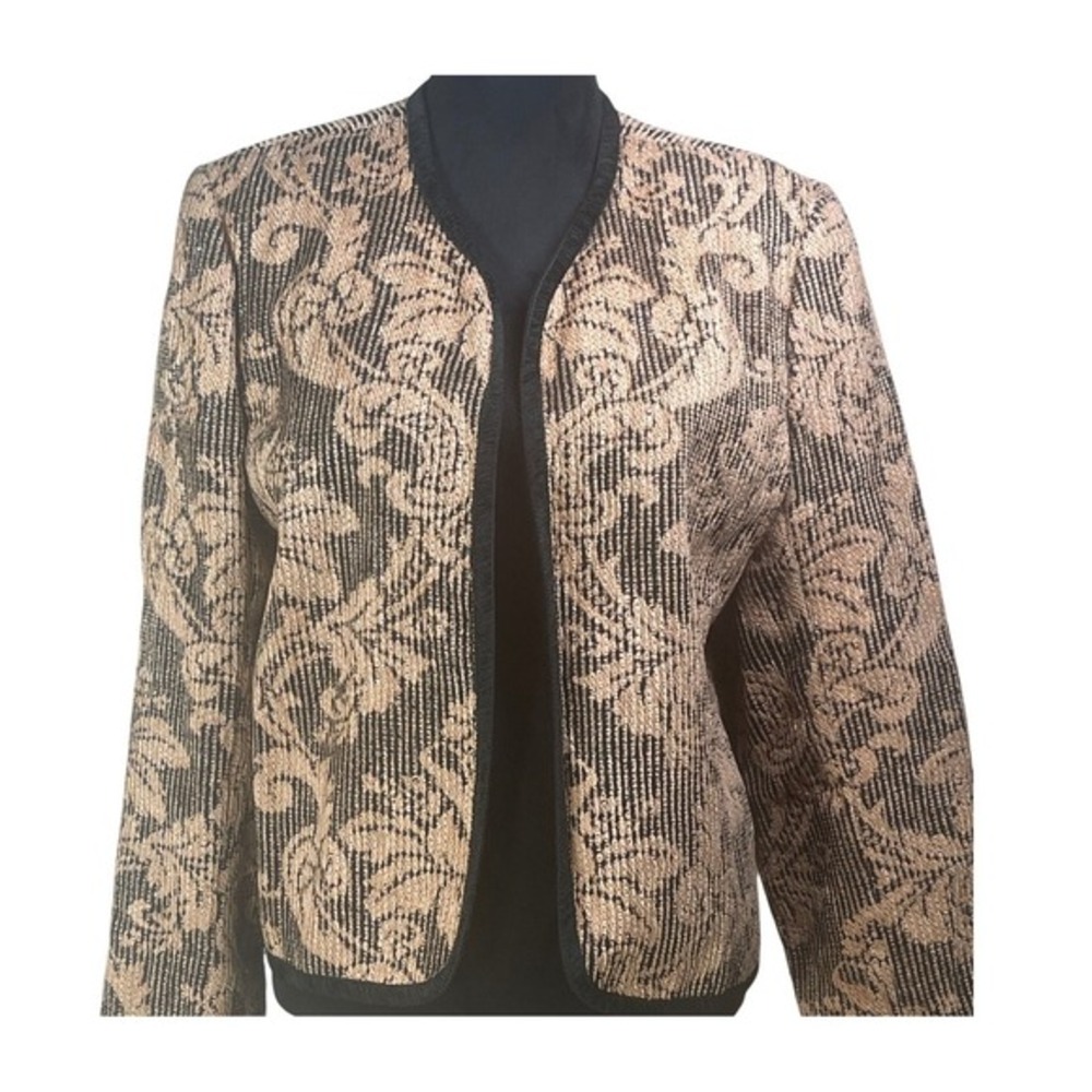 Jo Hardin Vintage Metallic Gold‎ Black Damask Tapestry Jacket Blazer Victorian